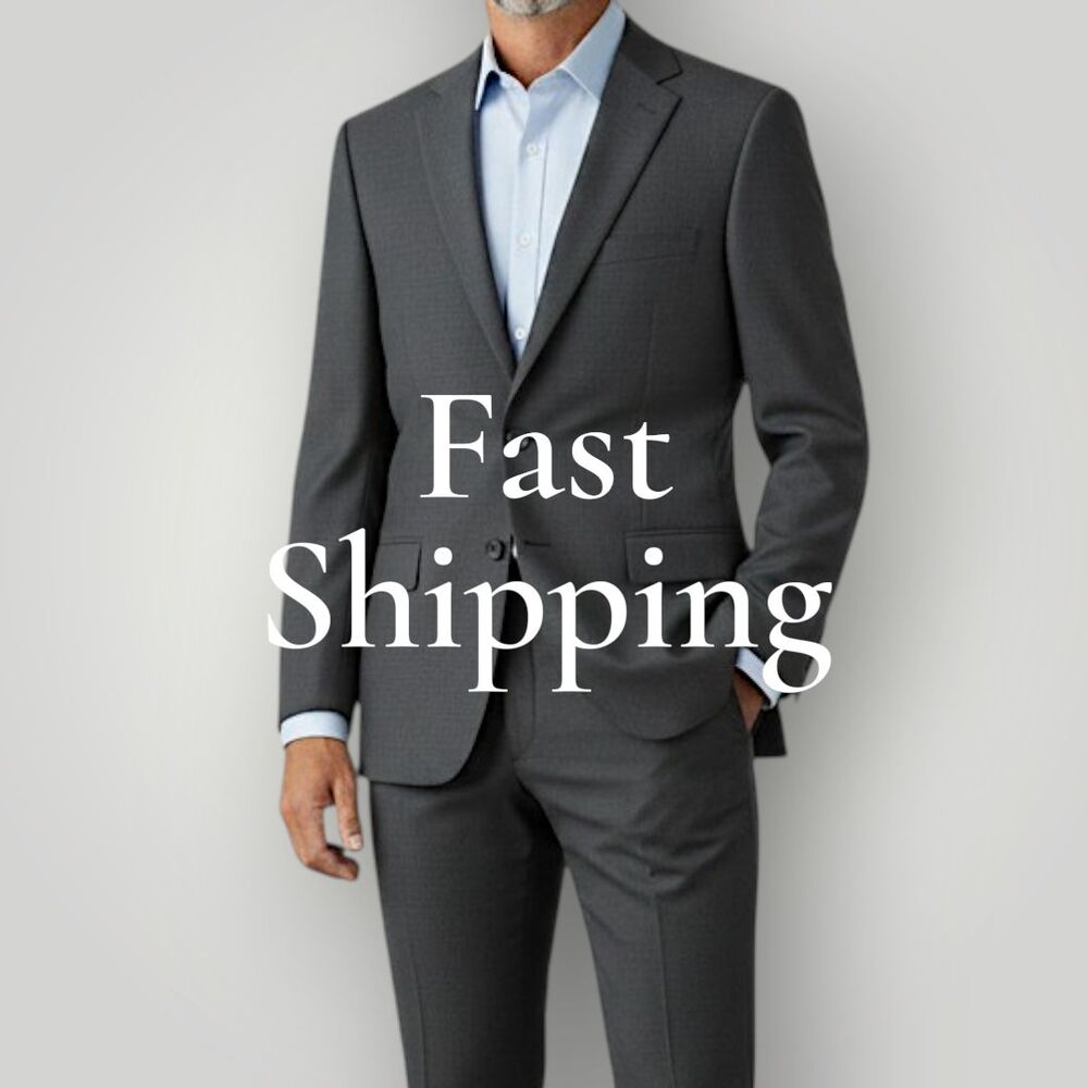 ZANETTI Mens 2-Piece Suit – Suit Jacket 44L Pants 38WX32 Gray Lightweigt wool